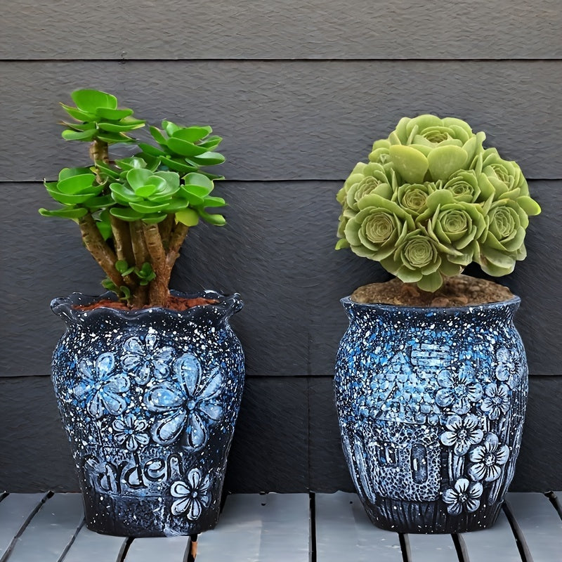 Urban Old Pile Ceramic Flower Pot Set 2Pcs Drainage