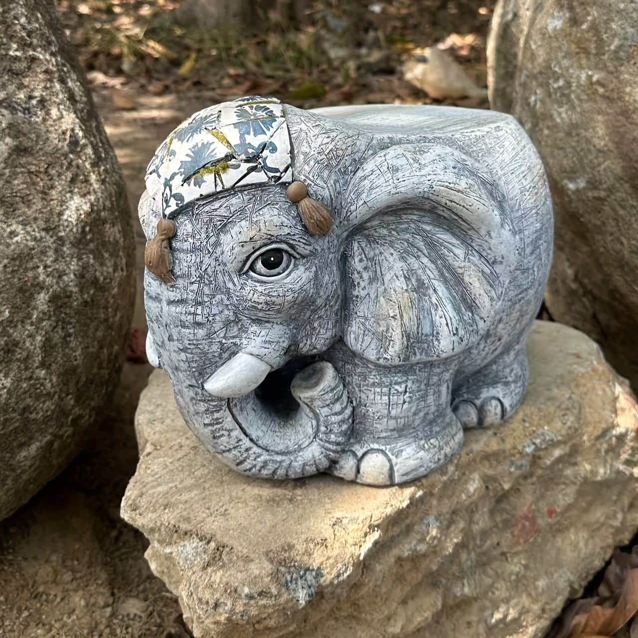 Elephant Resin Garden Stool Decor Sculpture For Outdoor Use