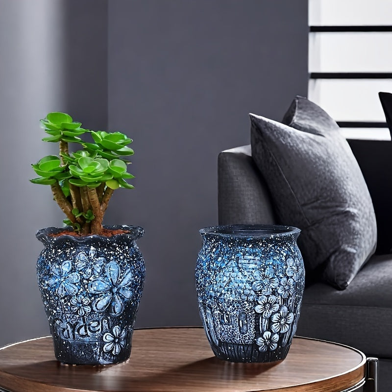 Urban Old Pile Ceramic Flower Pot Set 2Pcs Drainage