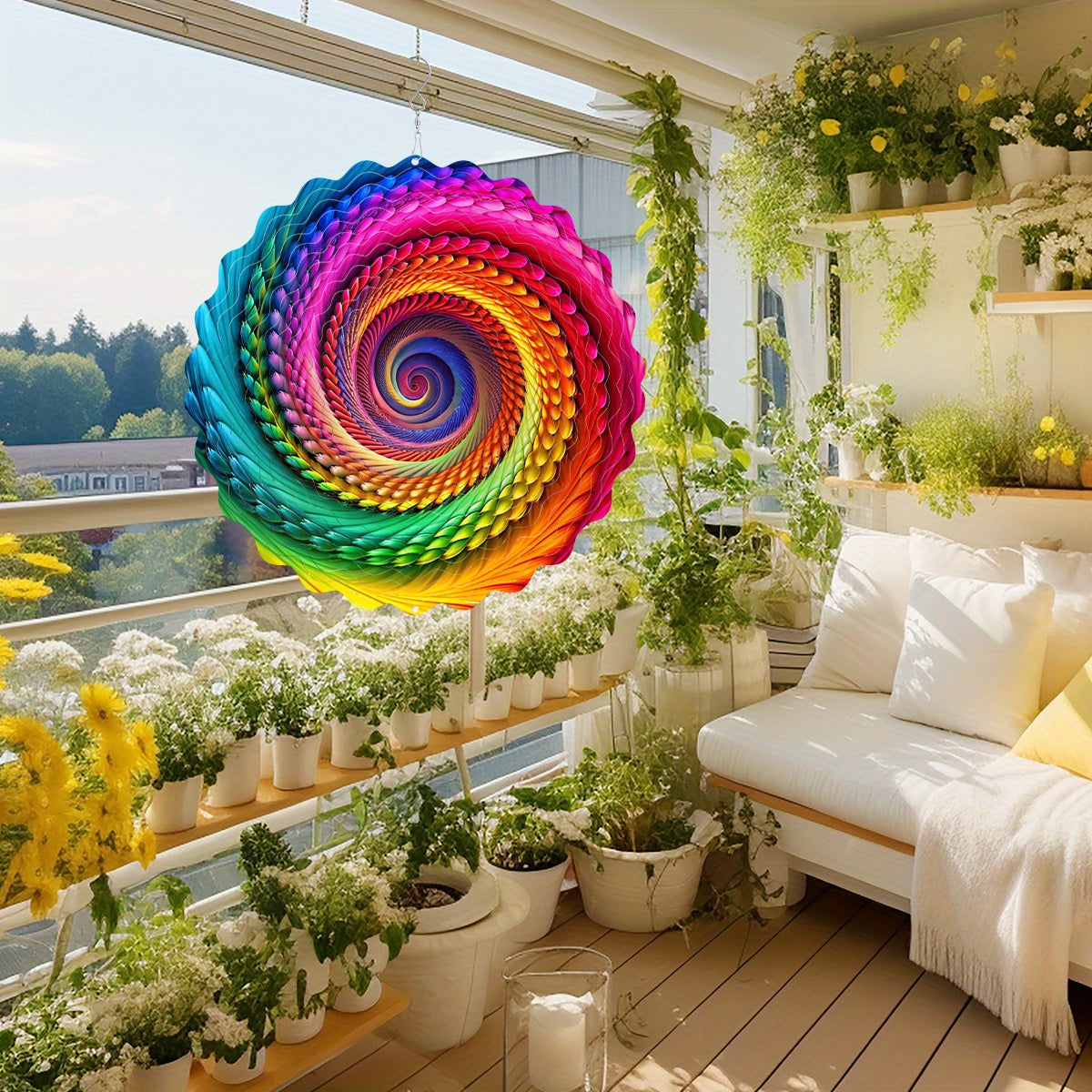 Vibrant Metal Spinner Multicolor Mandala 3D Wind Spinner