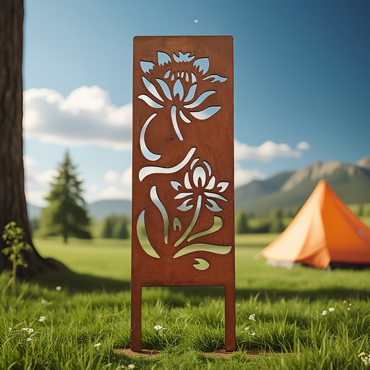 OHRMBYA Rustic Metal Lotus Flower Privacy Screen Decor