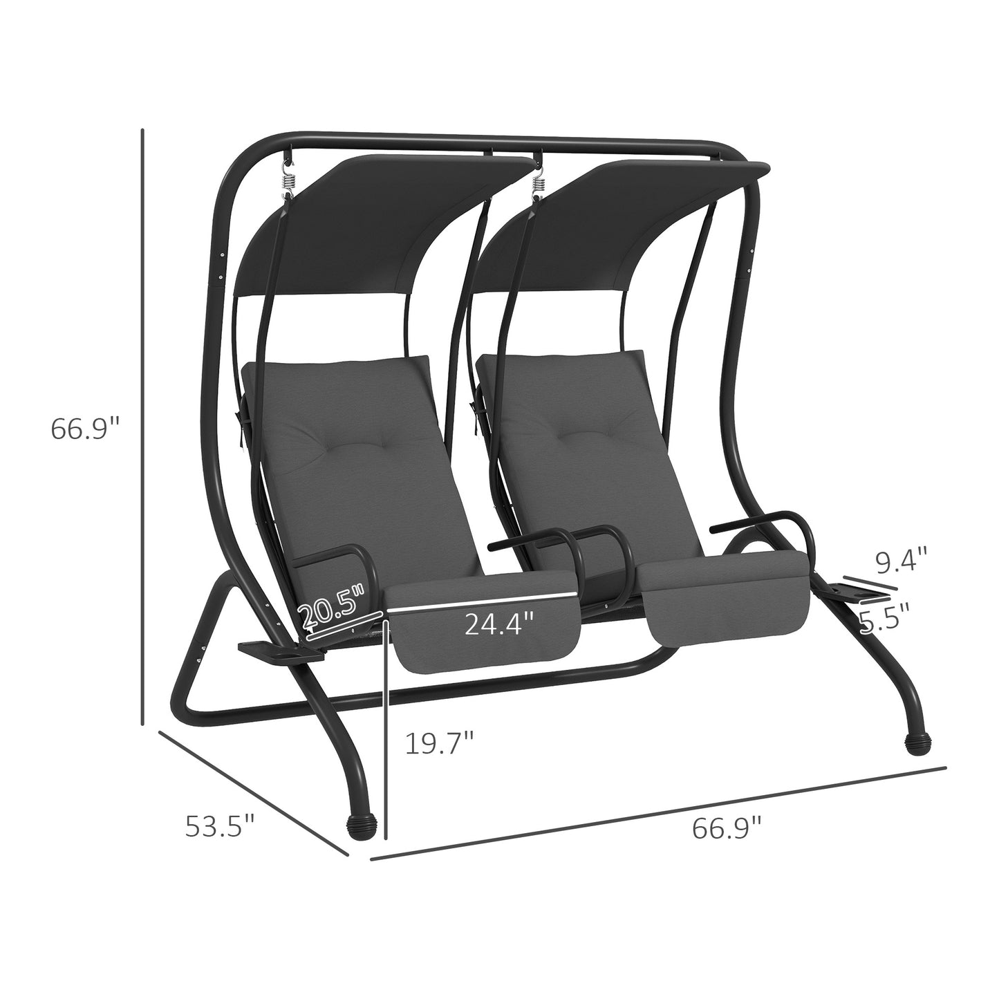 Outsunny Patio Swing Chair With 2 Seats Removable Canopy