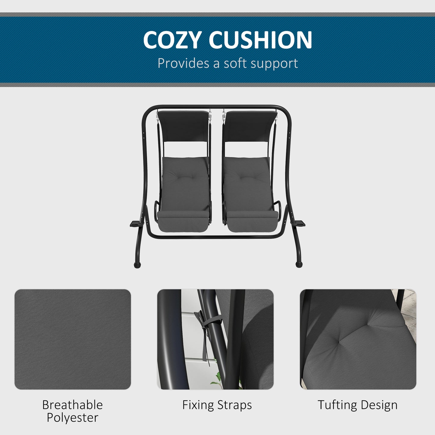 Outsunny Patio Swing Chair With 2 Seats Removable Canopy