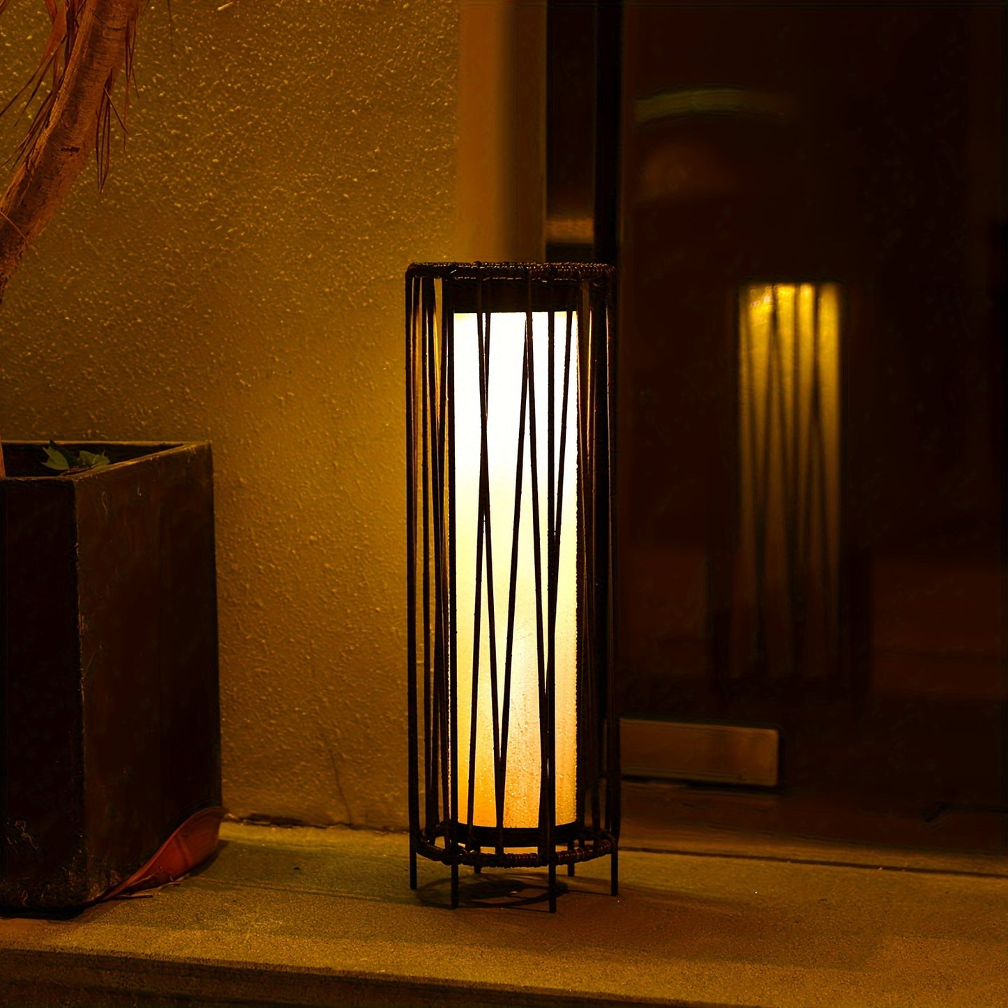 Solar Floor Lamp Outdoor Rattan Patio Garden Yard Decor