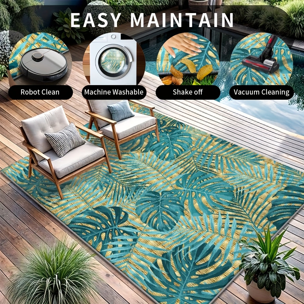 七星鹿 Ultra Soft Velvet Area Mat Geometric Leaf Pattern