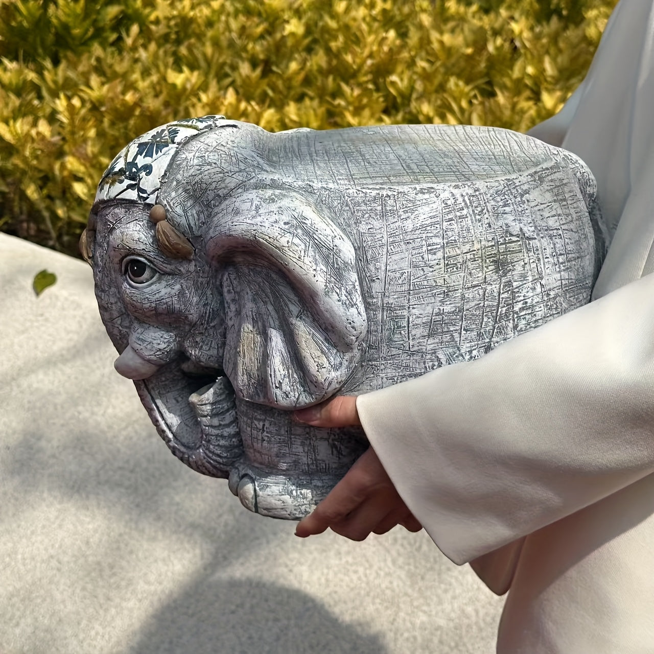 Elephant Resin Garden Stool Decor Sculpture For Outdoor Use