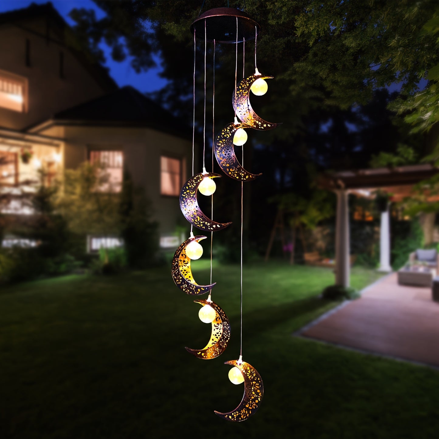 Tryme Solar Moon Wind Chimes Outdoor Lights Hanging Decor