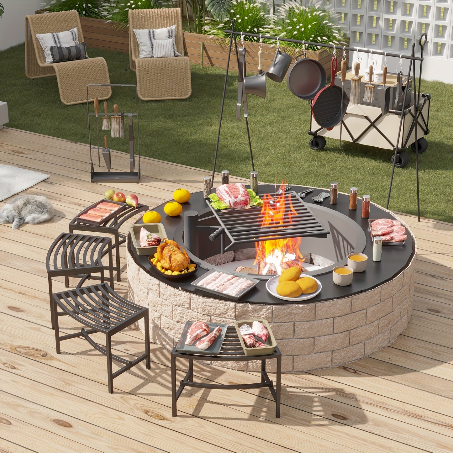 FUFU GAGA Curved Metal Benches For Outdoor Fire Pit Seating