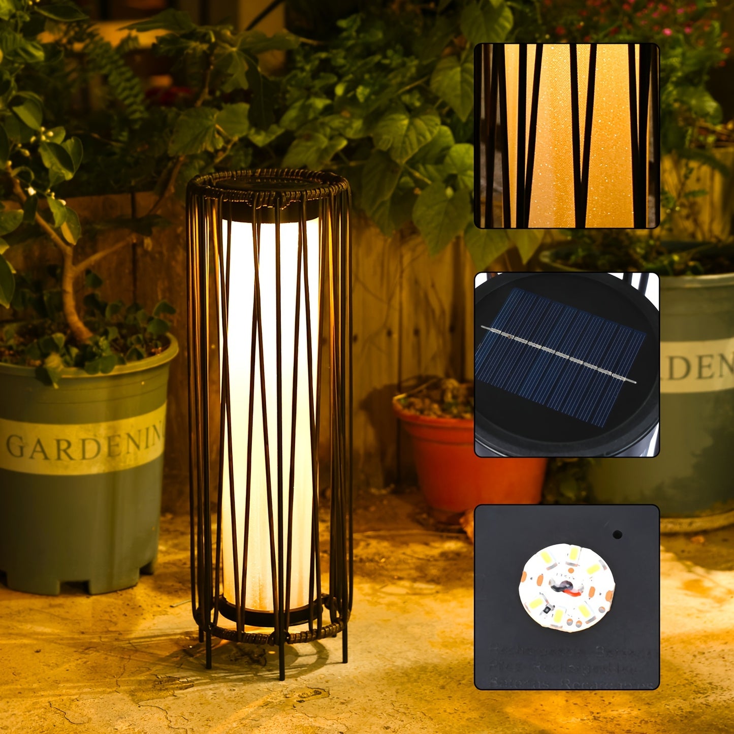 Solar Floor Lamp Outdoor Rattan Patio Garden Yard Decor