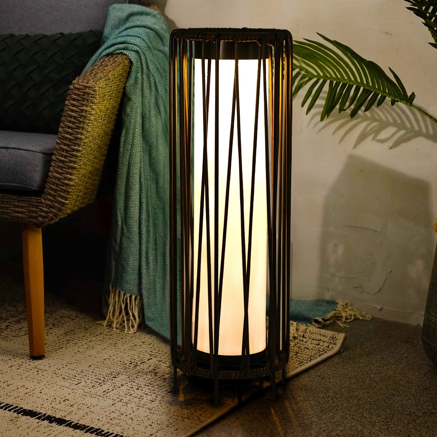 Solar Floor Lamp Outdoor Rattan Patio Garden Yard Decor