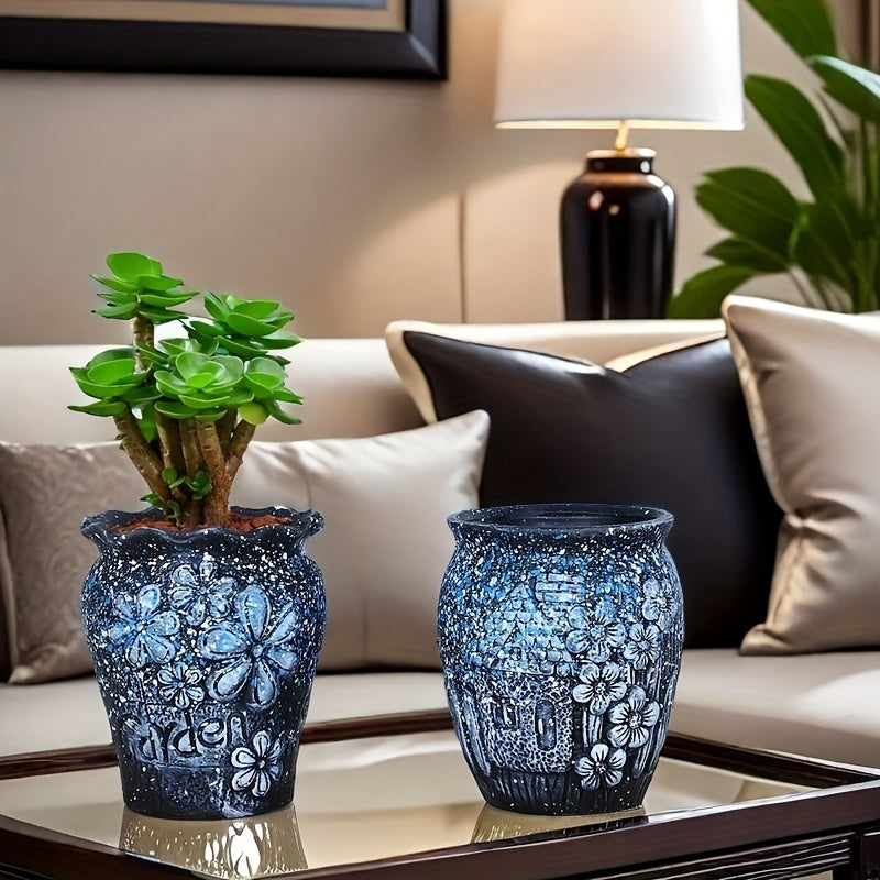 Urban Old Pile Ceramic Flower Pot Set 2Pcs Drainage
