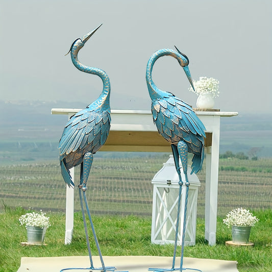 Rustic Metal Garden Crane Statues Outdoor Yard Decor