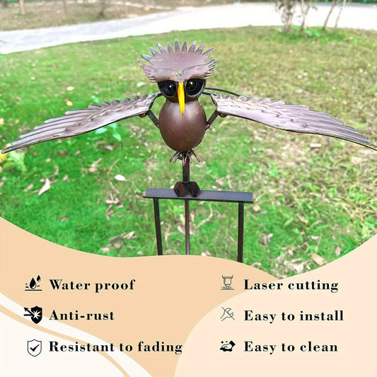 SANK Metal Owl Garden Stake Decor Vintage Kinetic Sculpture