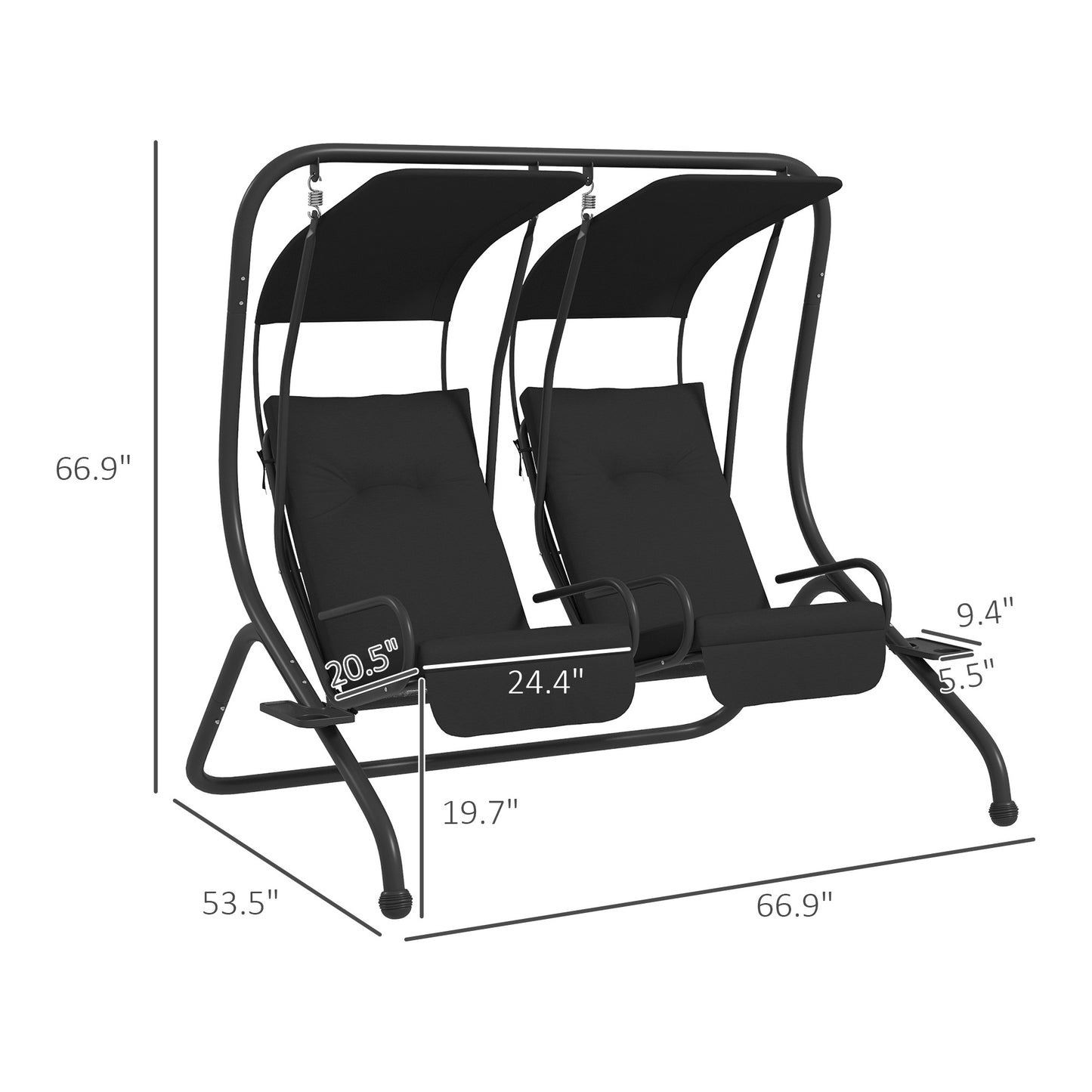 Outsunny Patio Swing Chair With 2 Seats Removable Canopy