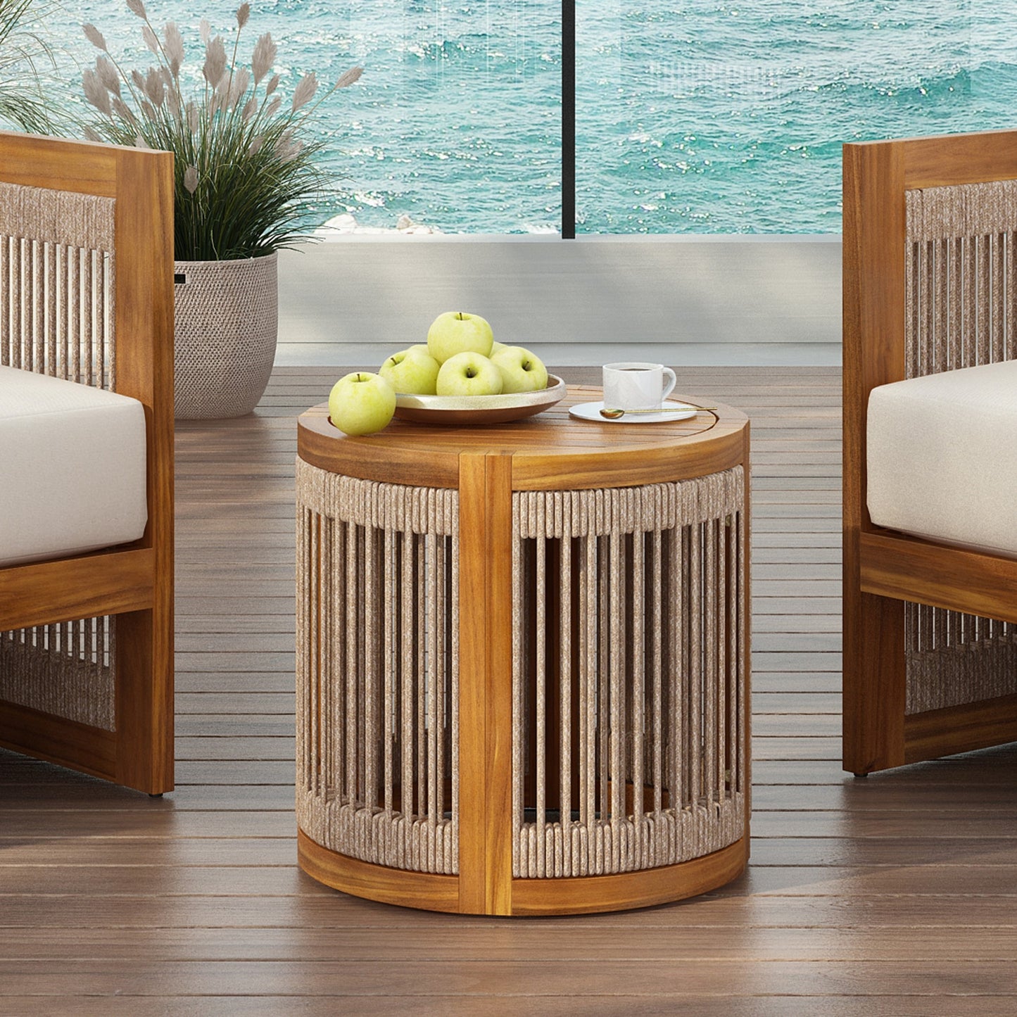 Acacia Wood Outdoor Table Bohemian Rope Patio Coffee Table