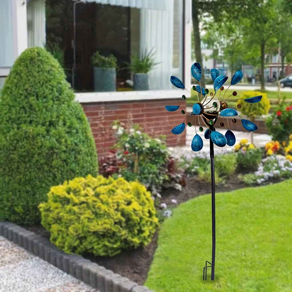 Solar Powered Metal Wind Spinner LED Glass Ball Garden Decor