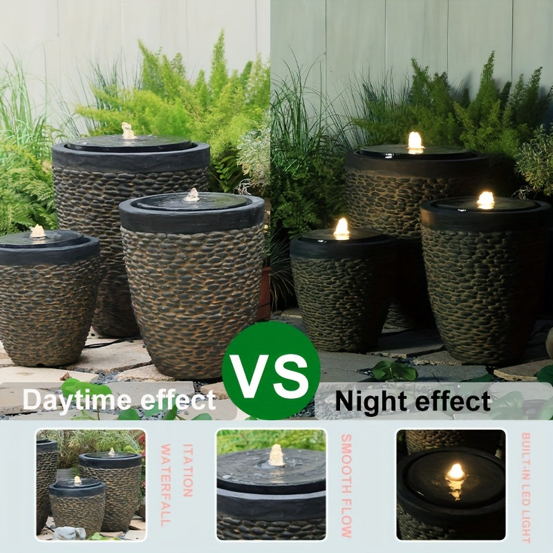 XK Outdoor Pebble Fountain With LED Lights And Water Pump