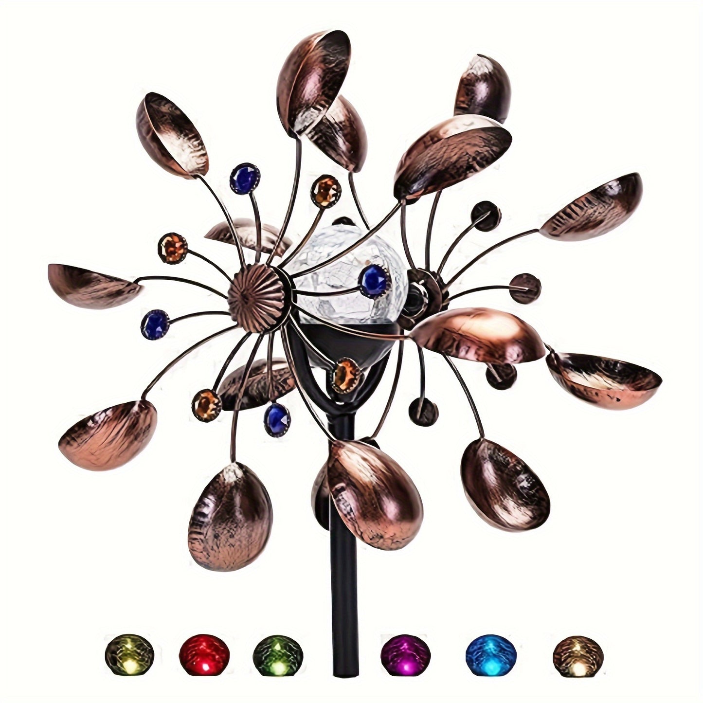 Solar Powered Metal Wind Spinner LED Glass Ball Garden Decor