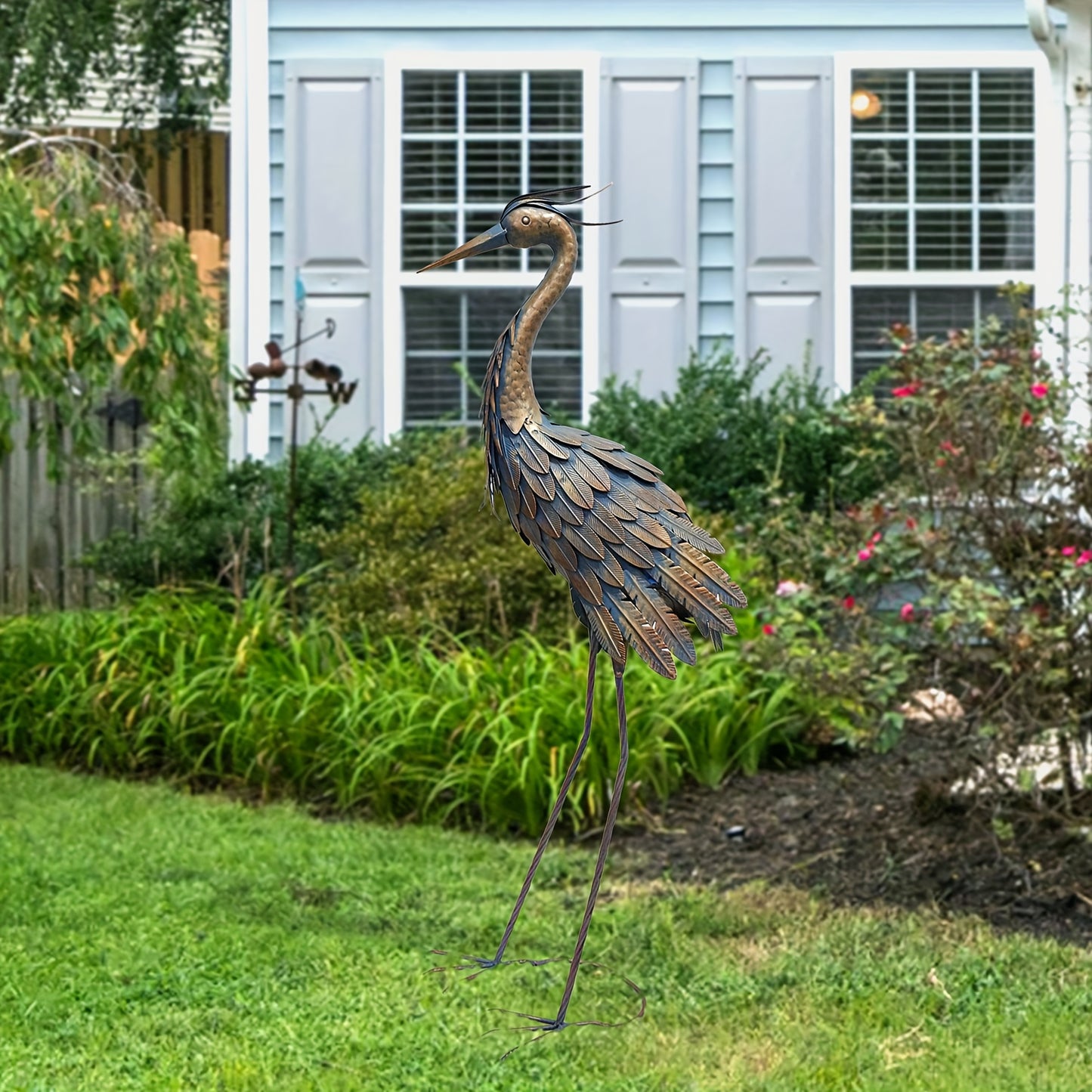 Metal Heron Outdoor Sculpture For Garden Yard Decor
