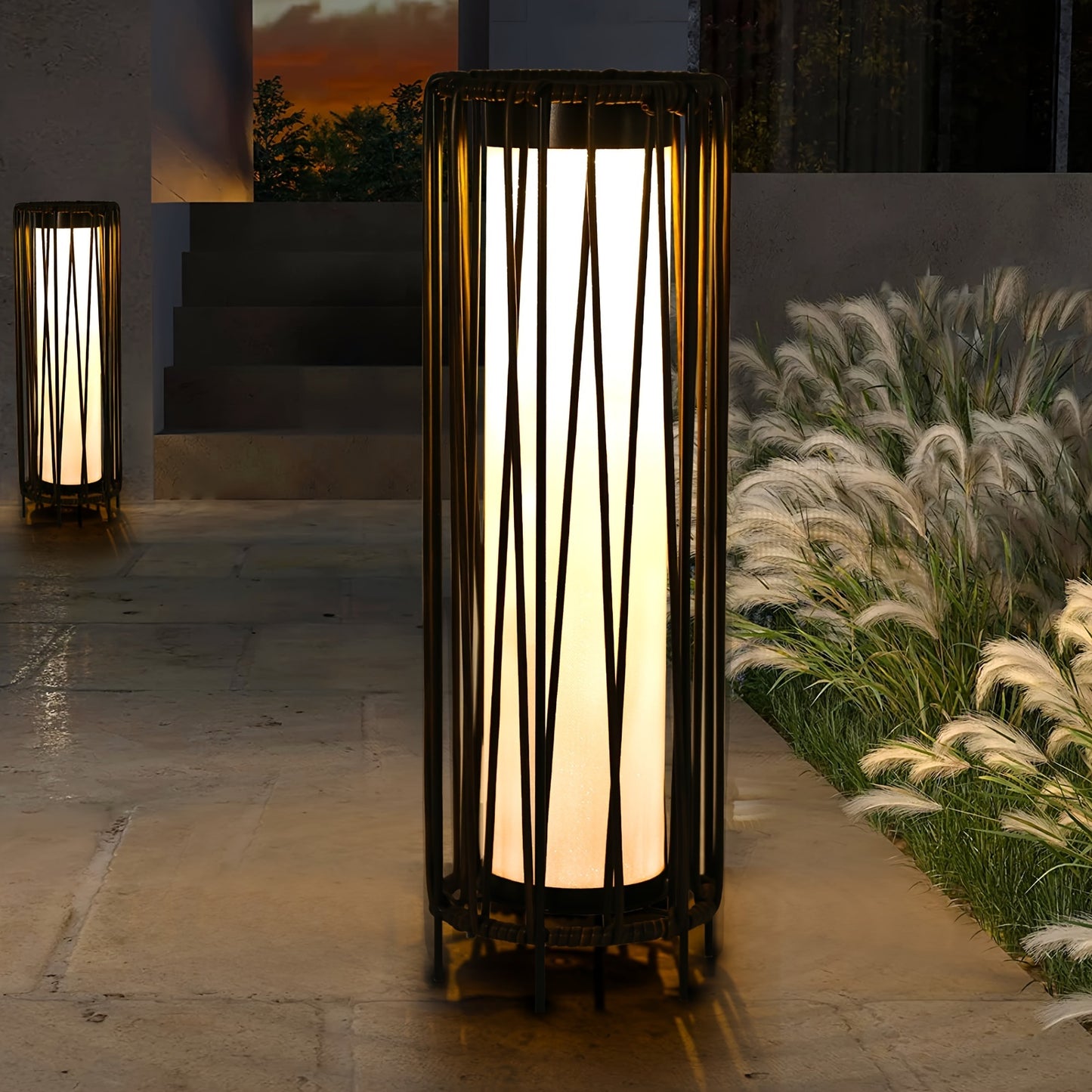 Solar Floor Lamp Outdoor Rattan Patio Garden Yard Decor