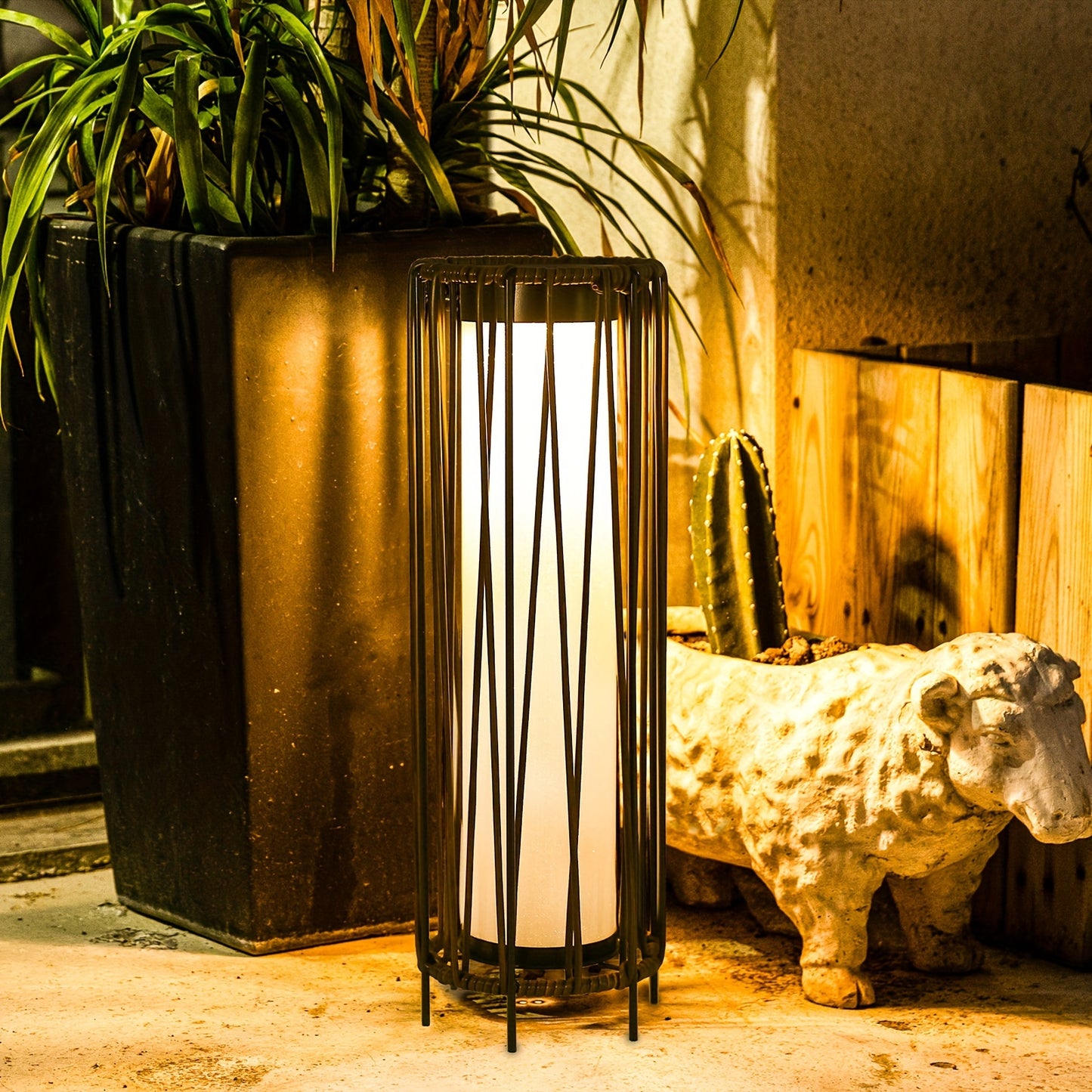Solar Floor Lamp Outdoor Rattan Patio Garden Yard Decor