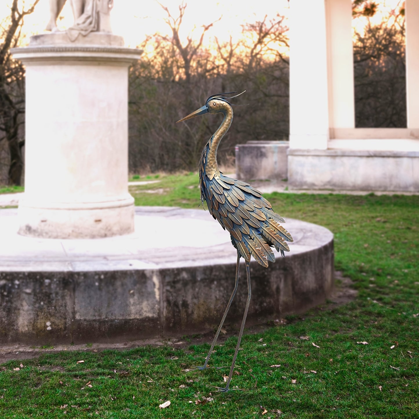 Metal Heron Outdoor Sculpture For Garden Yard Decor