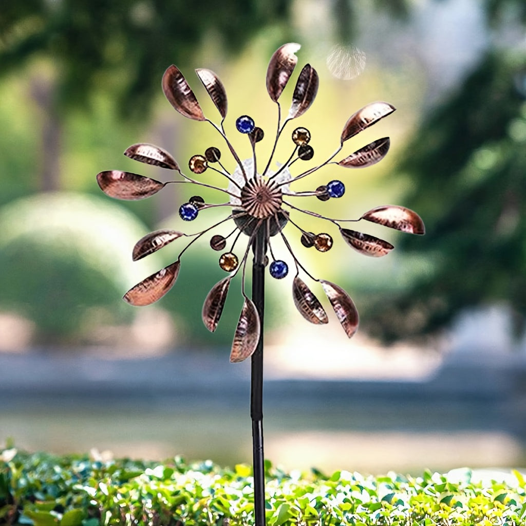 Solar Powered Metal Wind Spinner LED Glass Ball Garden Decor