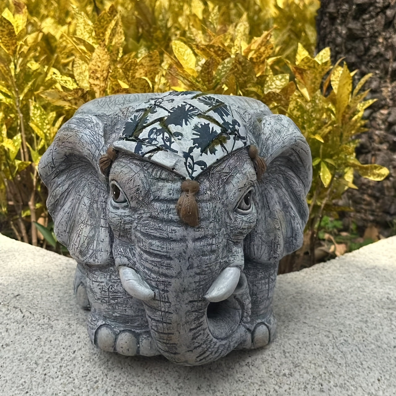 Elephant Resin Garden Stool Decor Sculpture For Outdoor Use