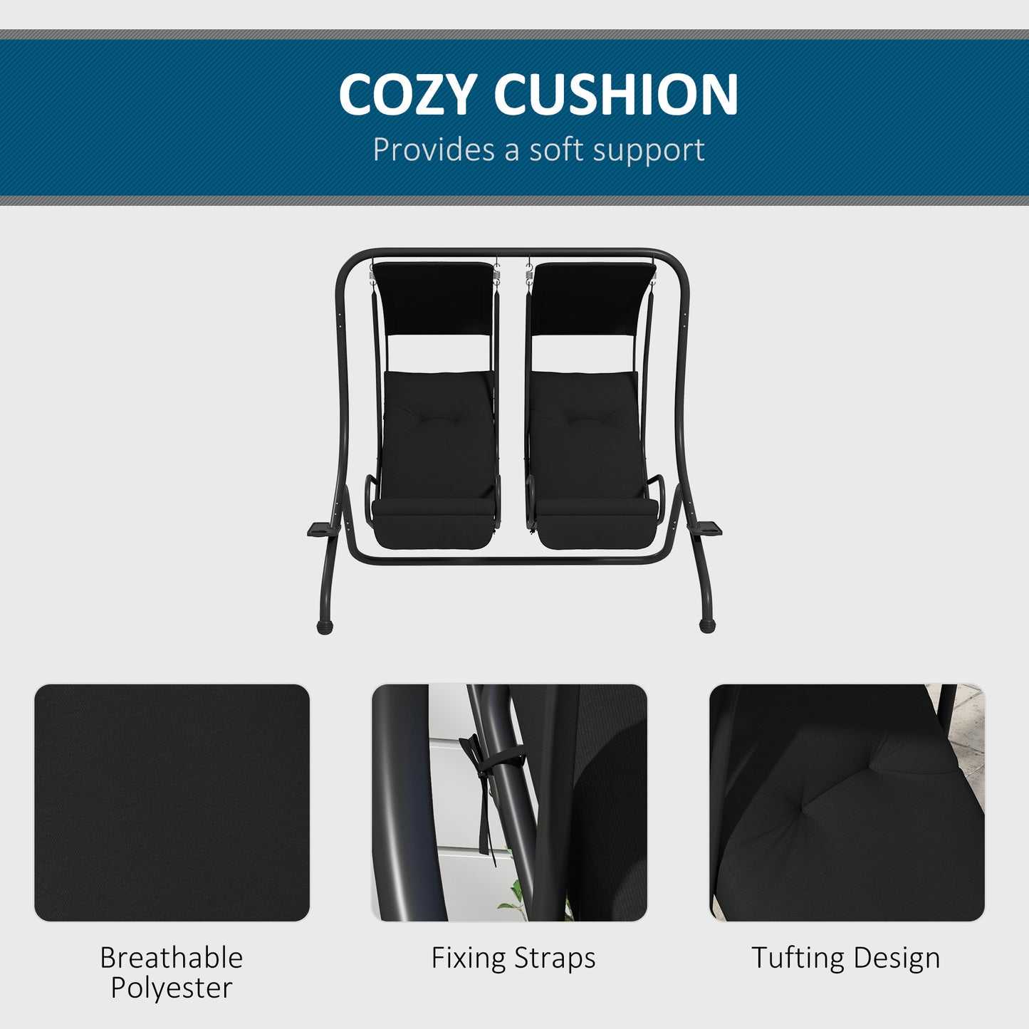 Outsunny Patio Swing Chair With 2 Seats Removable Canopy