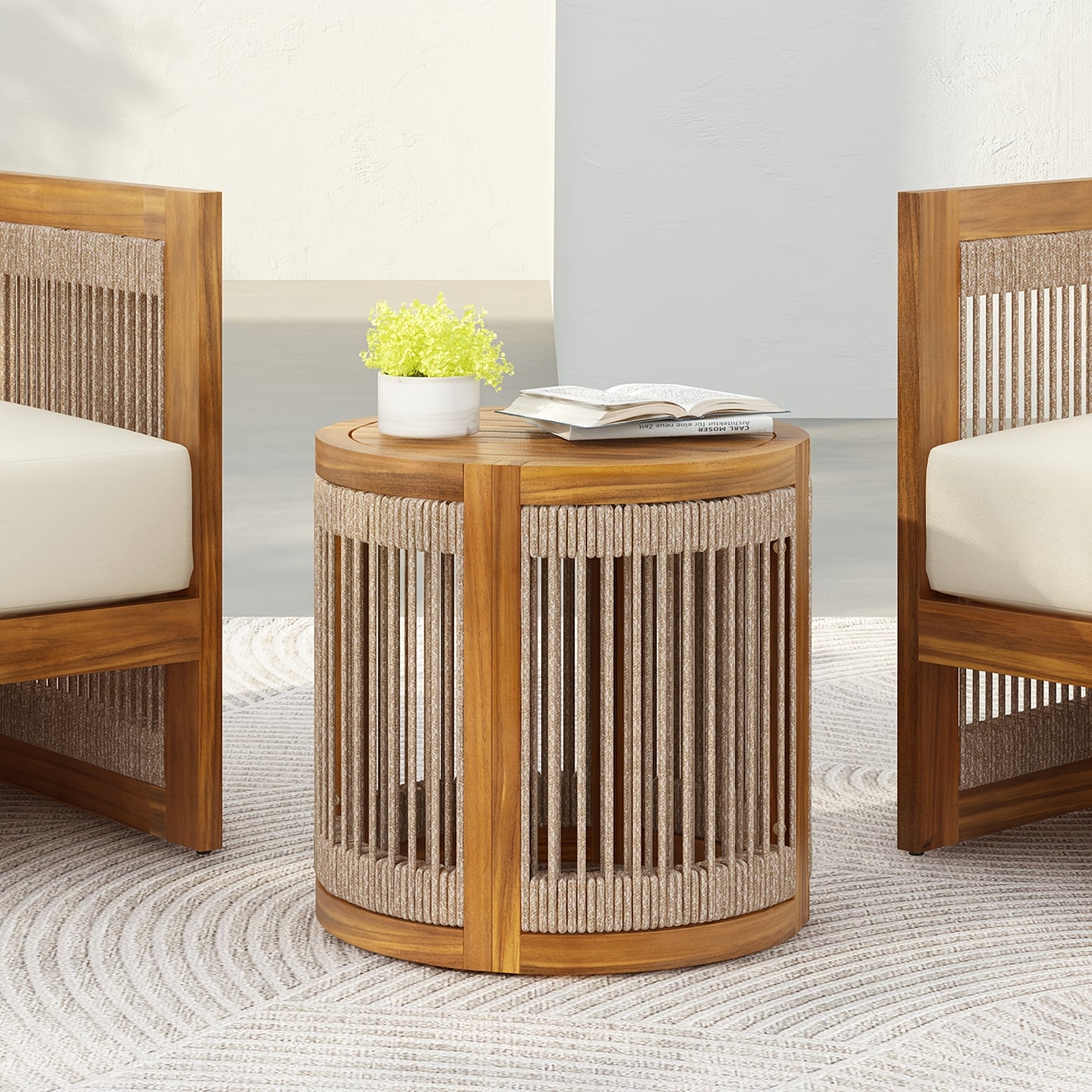 Acacia Wood Outdoor Table Bohemian Rope Patio Coffee Table