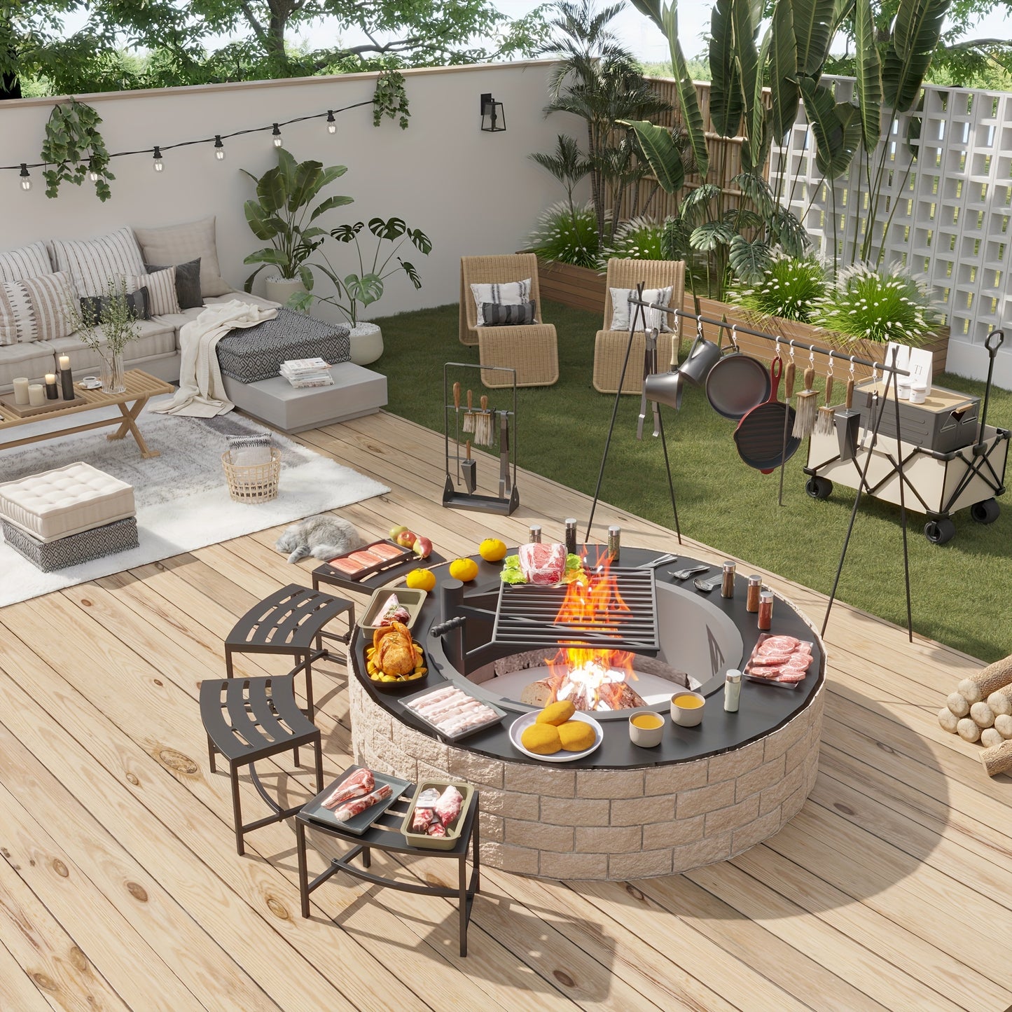 FUFU GAGA Curved Metal Benches For Outdoor Fire Pit Seating