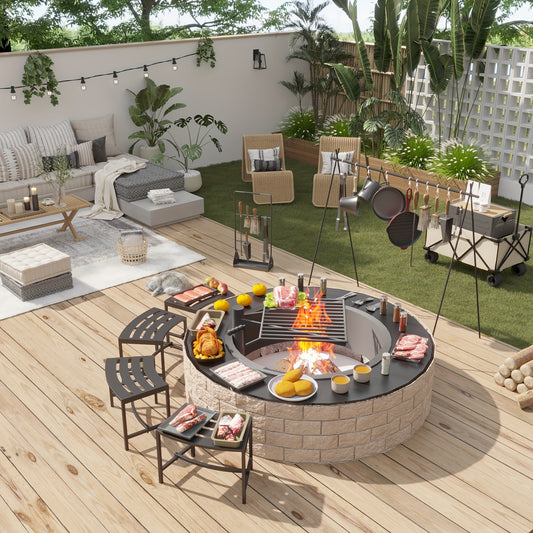 FUFU GAGA Curved Metal Benches For Outdoor Fire Pit Seating