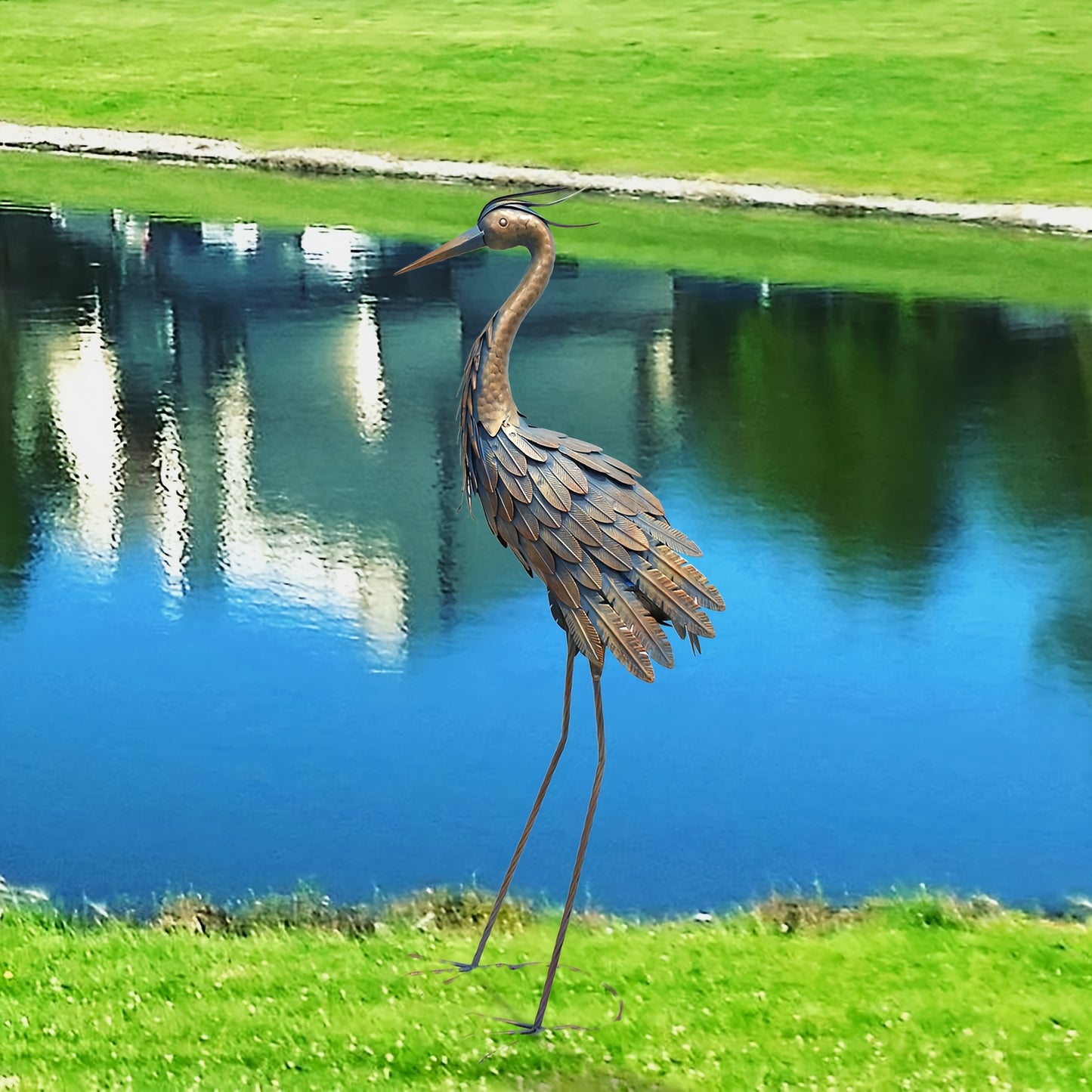 Metal Heron Outdoor Sculpture For Garden Yard Decor