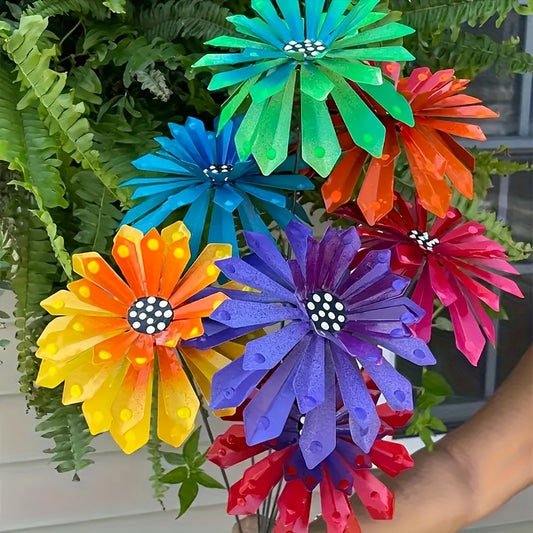 Art Deco Daisy Metal Garden Stake Set Durable Outdoor Decor