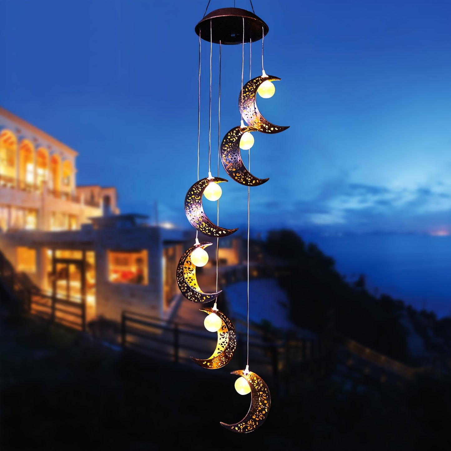 Tryme Solar Moon Wind Chimes Outdoor Lights Hanging Decor