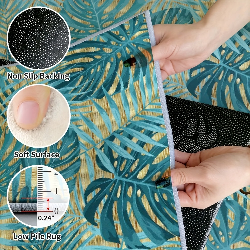 七星鹿 Ultra Soft Velvet Area Mat Geometric Leaf Pattern
