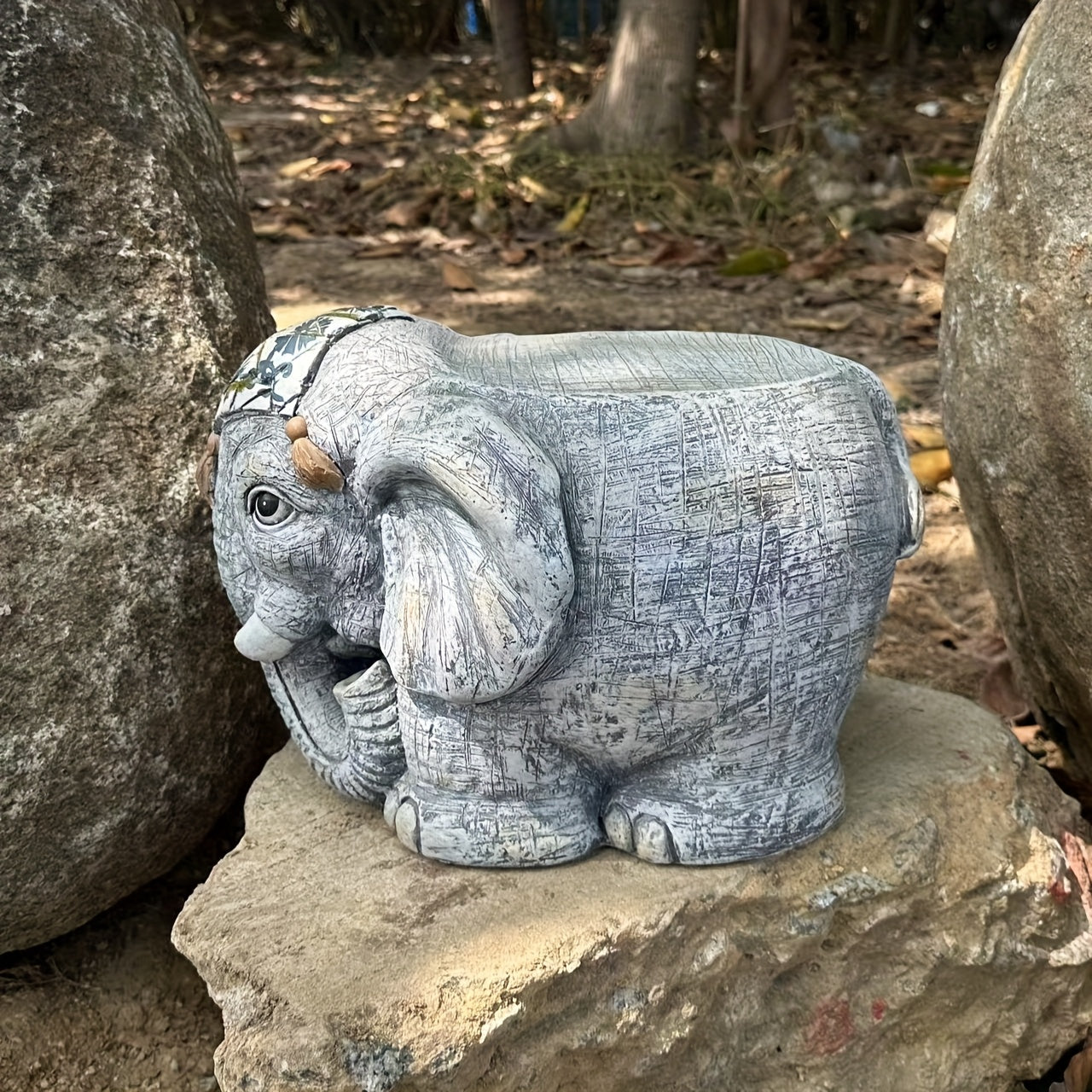 Elephant Resin Garden Stool Decor Sculpture For Outdoor Use