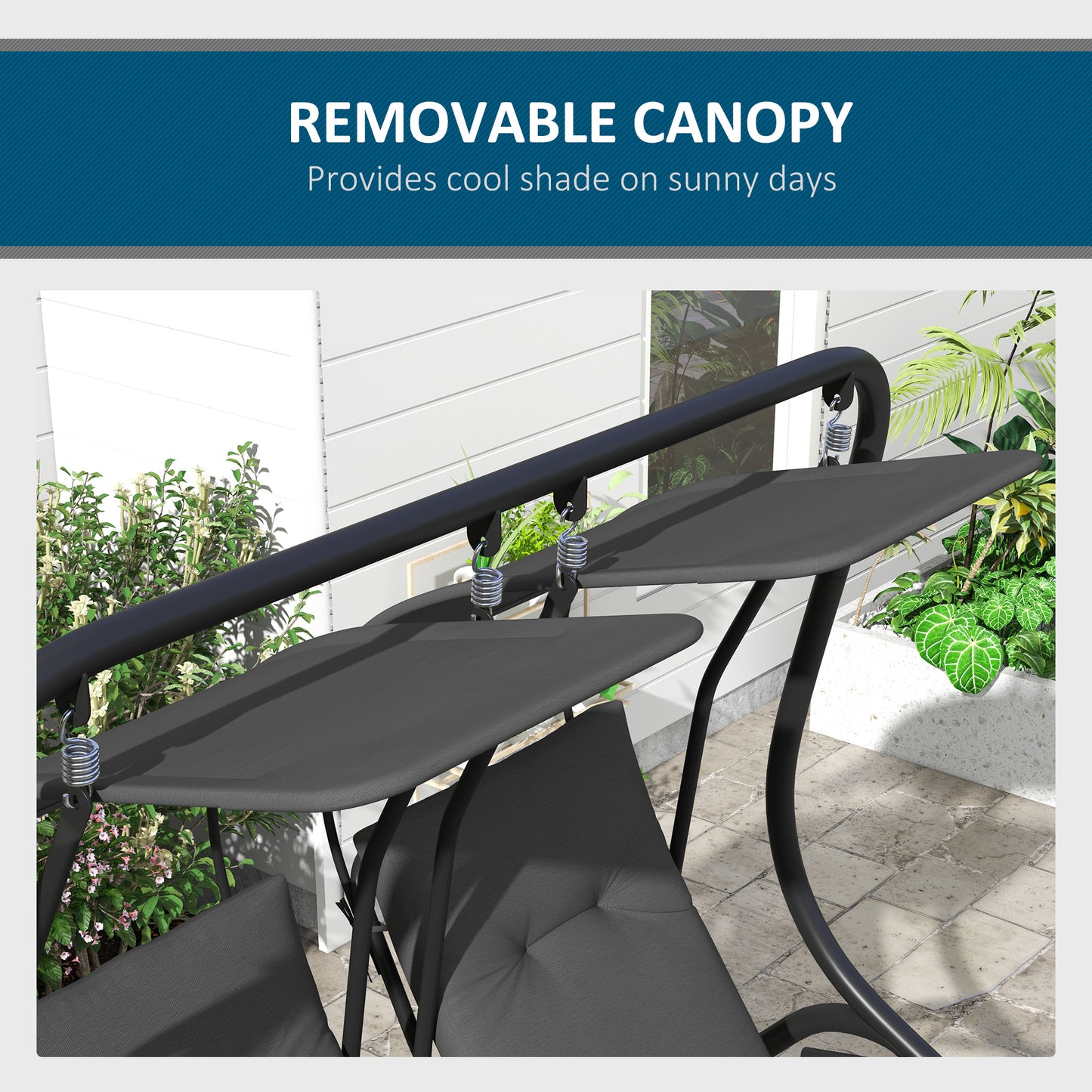 Outsunny Patio Swing Chair With 2 Seats Removable Canopy