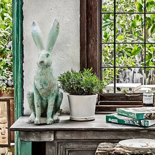 Rustic Resin Rabbit Statue For Indoor Outdoor Garden Decor