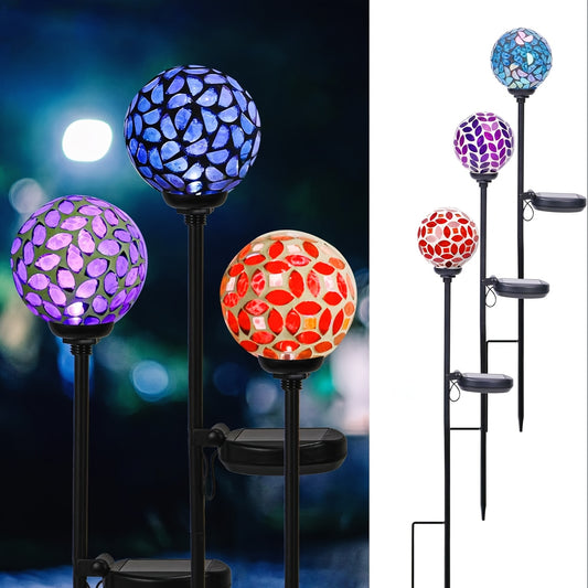 Three Pack Solar Mosaic Garden Stakes Outdoor Lights IPX4