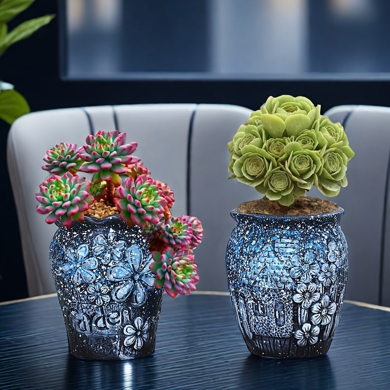 Urban Old Pile Ceramic Flower Pot Set 2Pcs Drainage