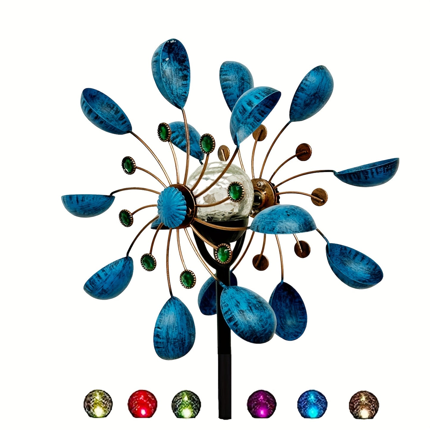 Solar Powered Metal Wind Spinner LED Glass Ball Garden Decor