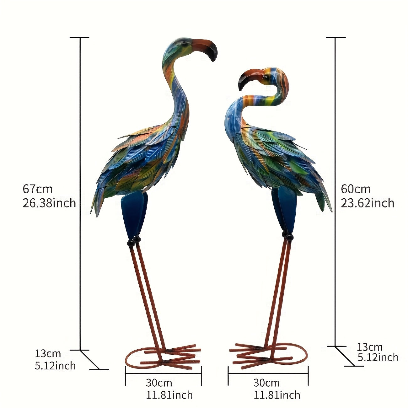 Metal Flamingo Garden Statues Outdoor Decor Set Of 2