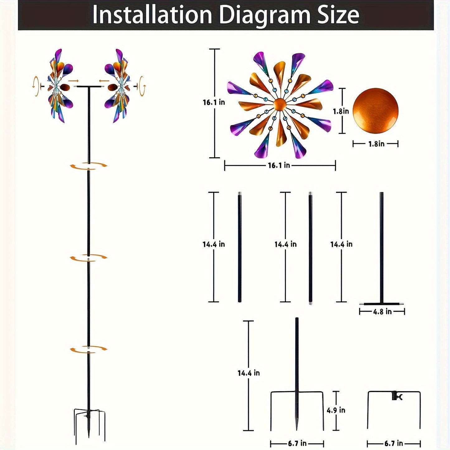 Metal Rotating Wind Spinner For Garden Patio Lawn Decor