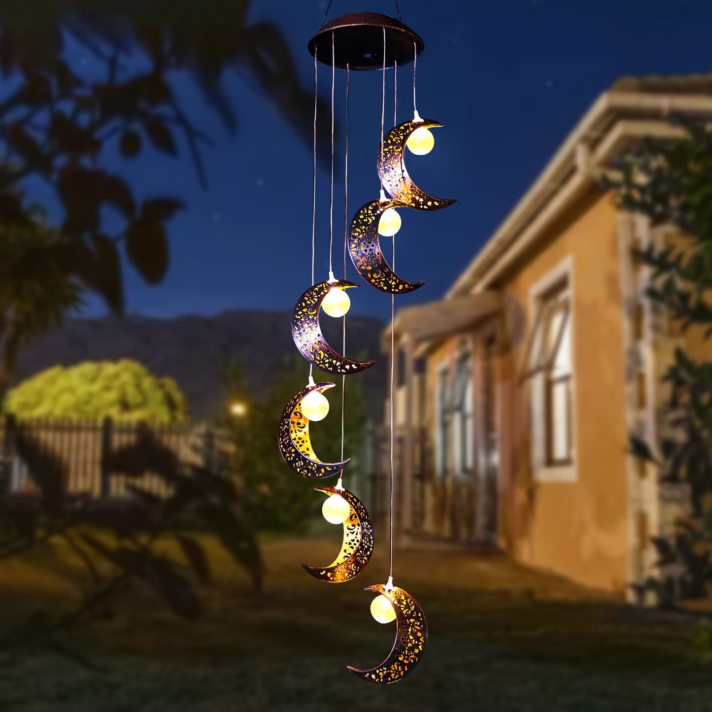 Tryme Solar Moon Wind Chimes Outdoor Lights Hanging Decor