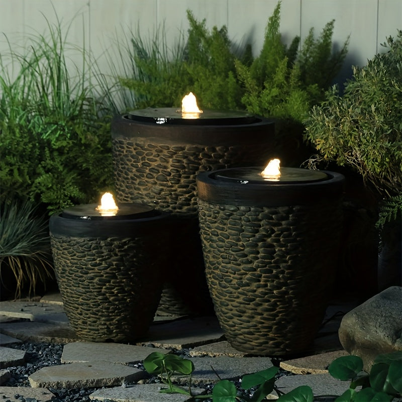 XK Outdoor Pebble Fountain With LED Lights And Water Pump