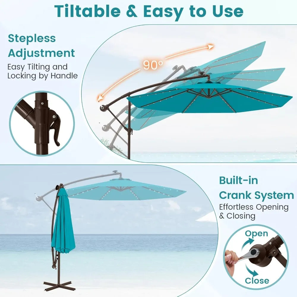 Huanzhuang Offset Patio Umbrella With Base And LED Lights