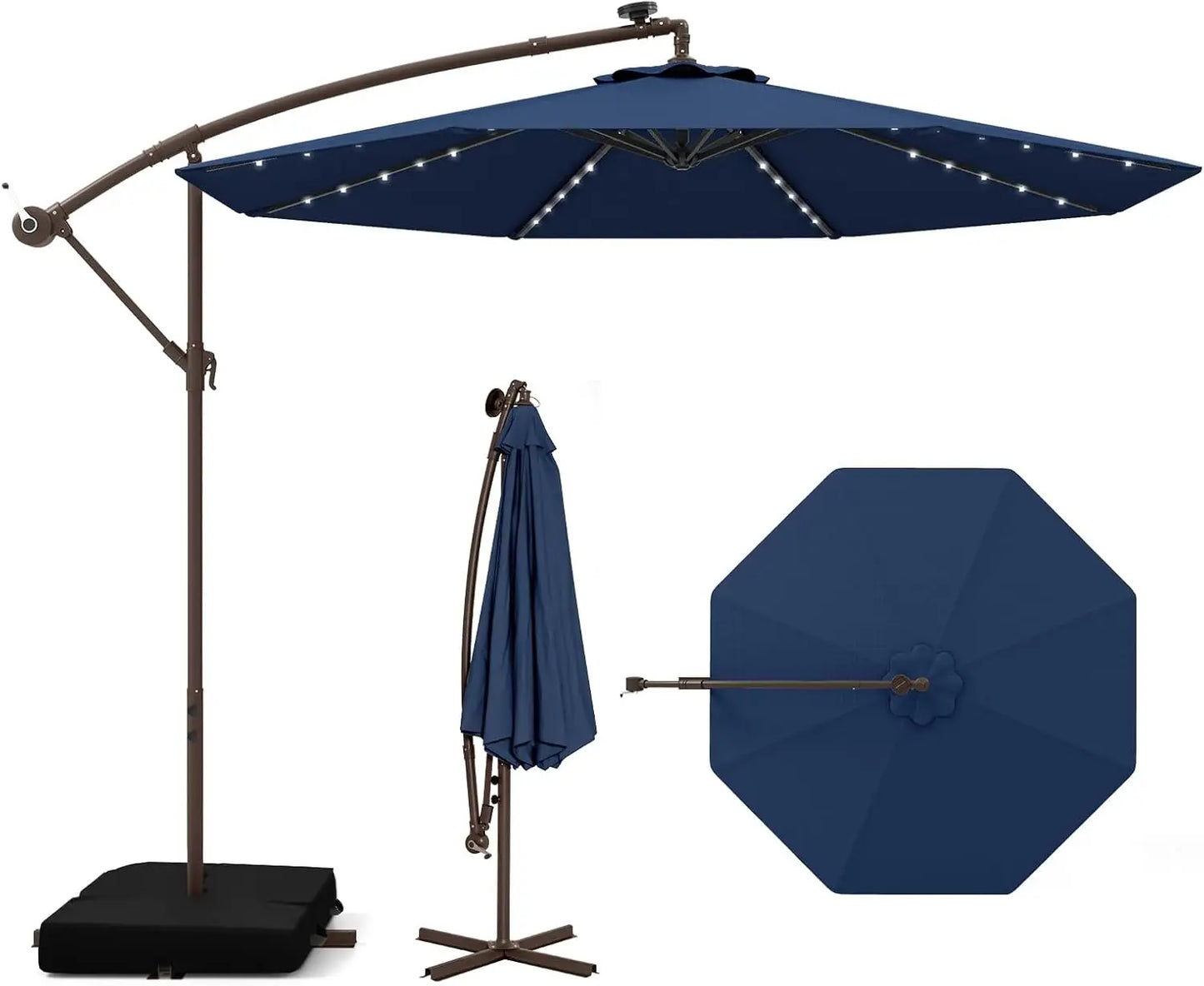Huanzhuang Offset Patio Umbrella With Base And LED Lights