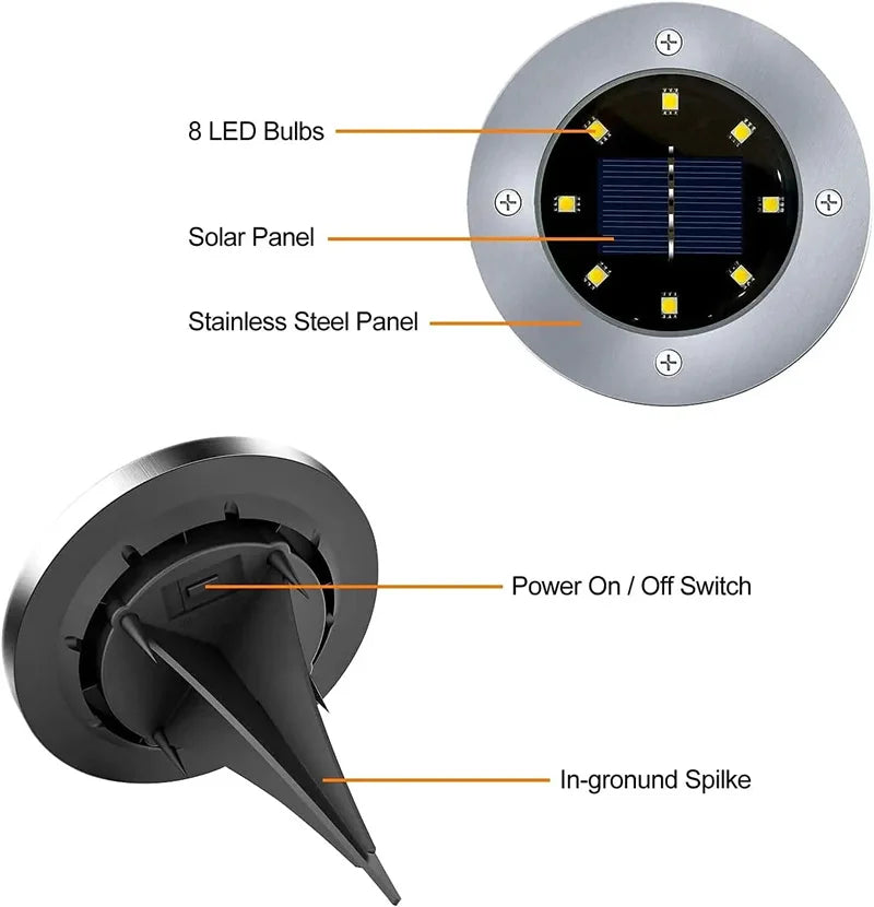 WHATOOK IP68 LED Outdoor Solar Ground Light for Garden