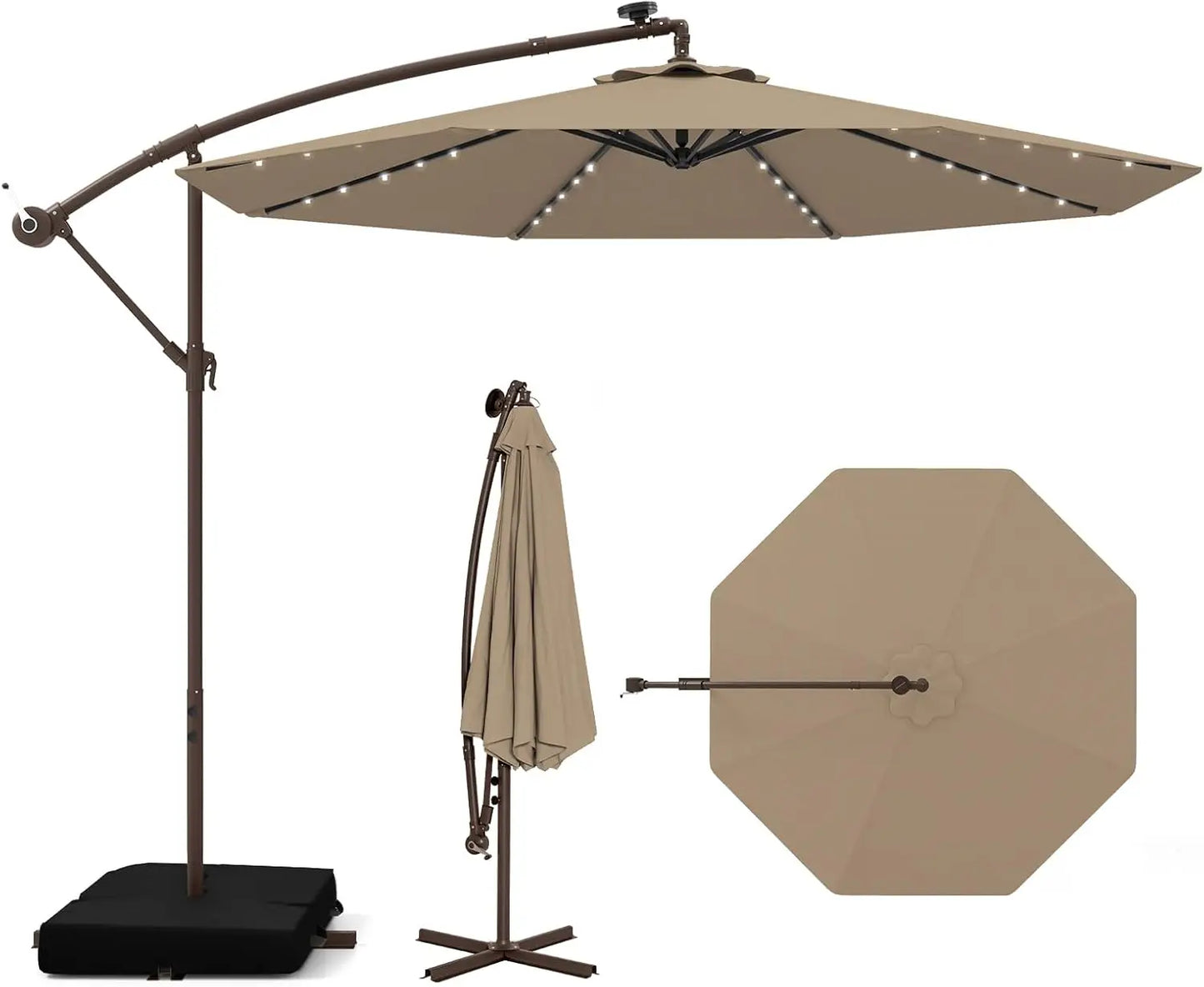 Huanzhuang Offset Patio Umbrella With Base And LED Lights